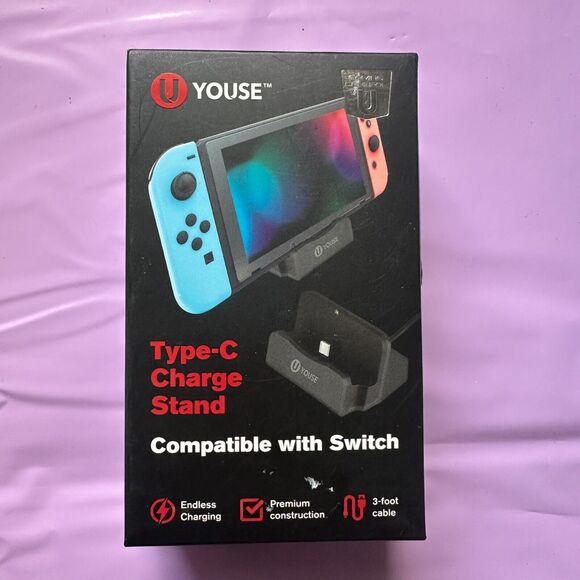 New U Youse Type C Charge Stand For Nintendo Switch Black 3ft Cable - Picture 1 of 1